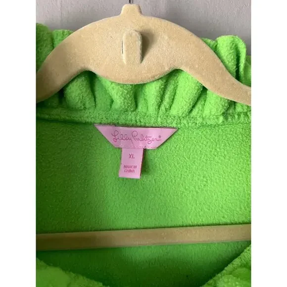 Lilly Pulitzer Lime Green Ruffle Fleece Pull Over - Picture 2 of 5